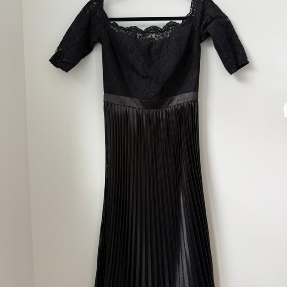 Chi Chi London Black Lace Top Pleated Midi Dress | UK 8